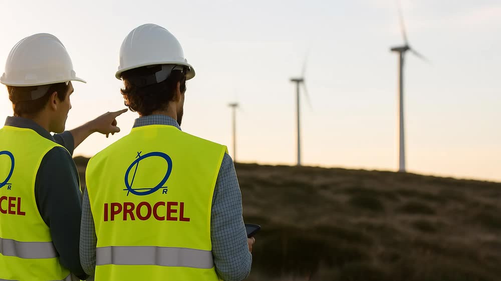 Técnicos de Iprocel en un parque eólico durante una instalación industrial